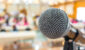 Black microphone in conference room