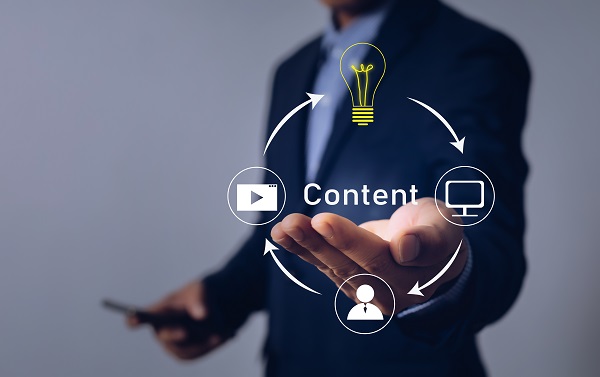 business man showing content sign with hand