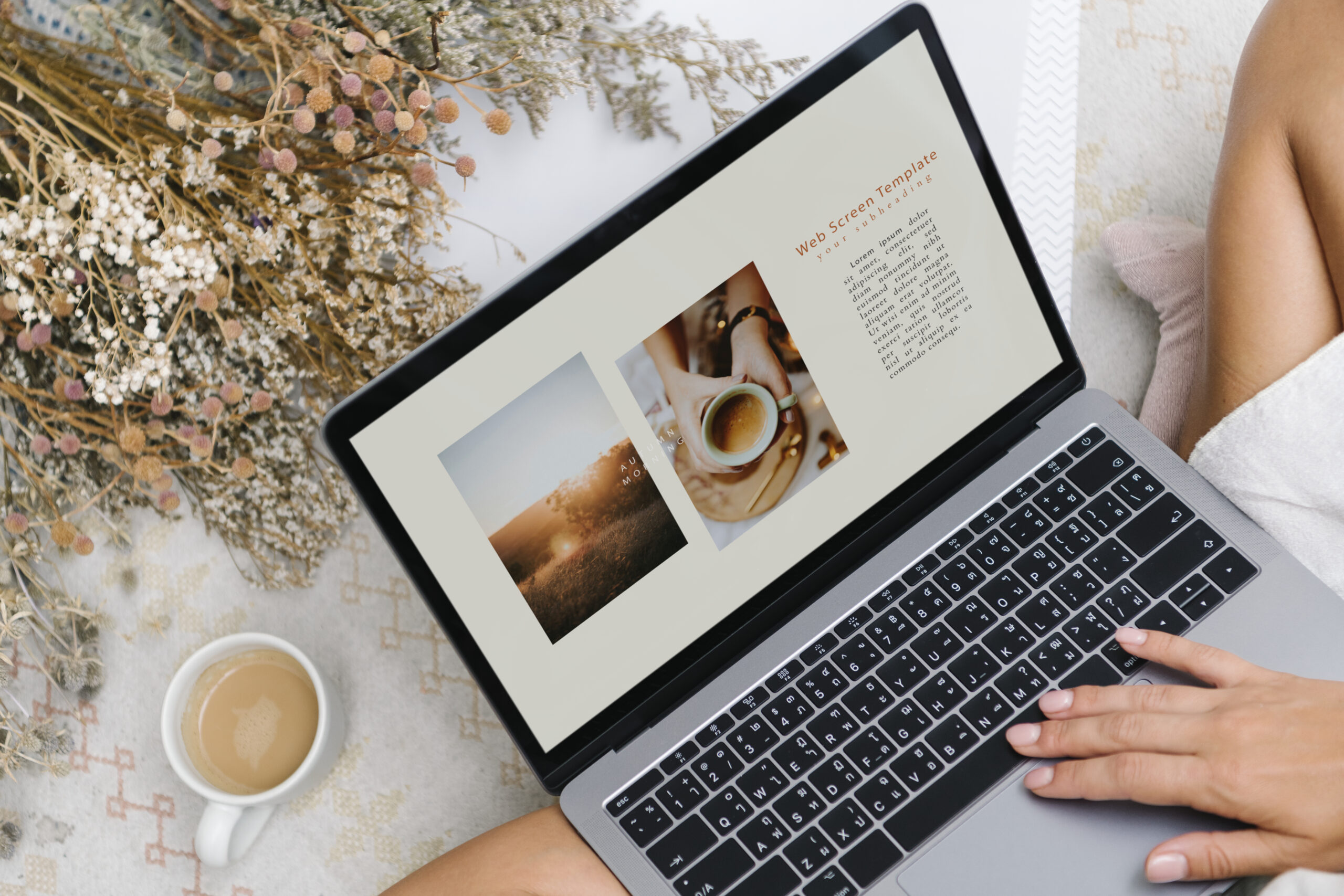 Woman using a laptop mockup