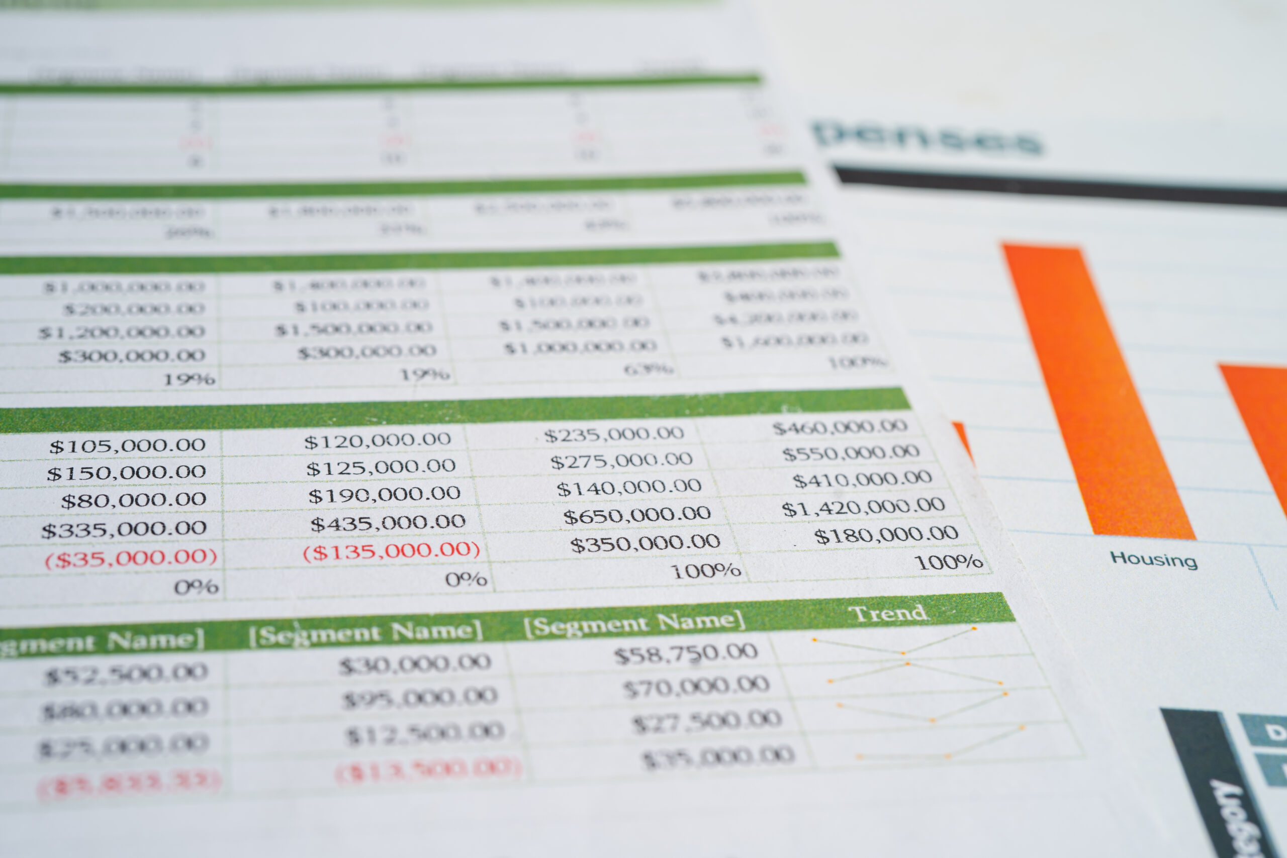 Spreadsheet table paper with graph. Finance development, Banking