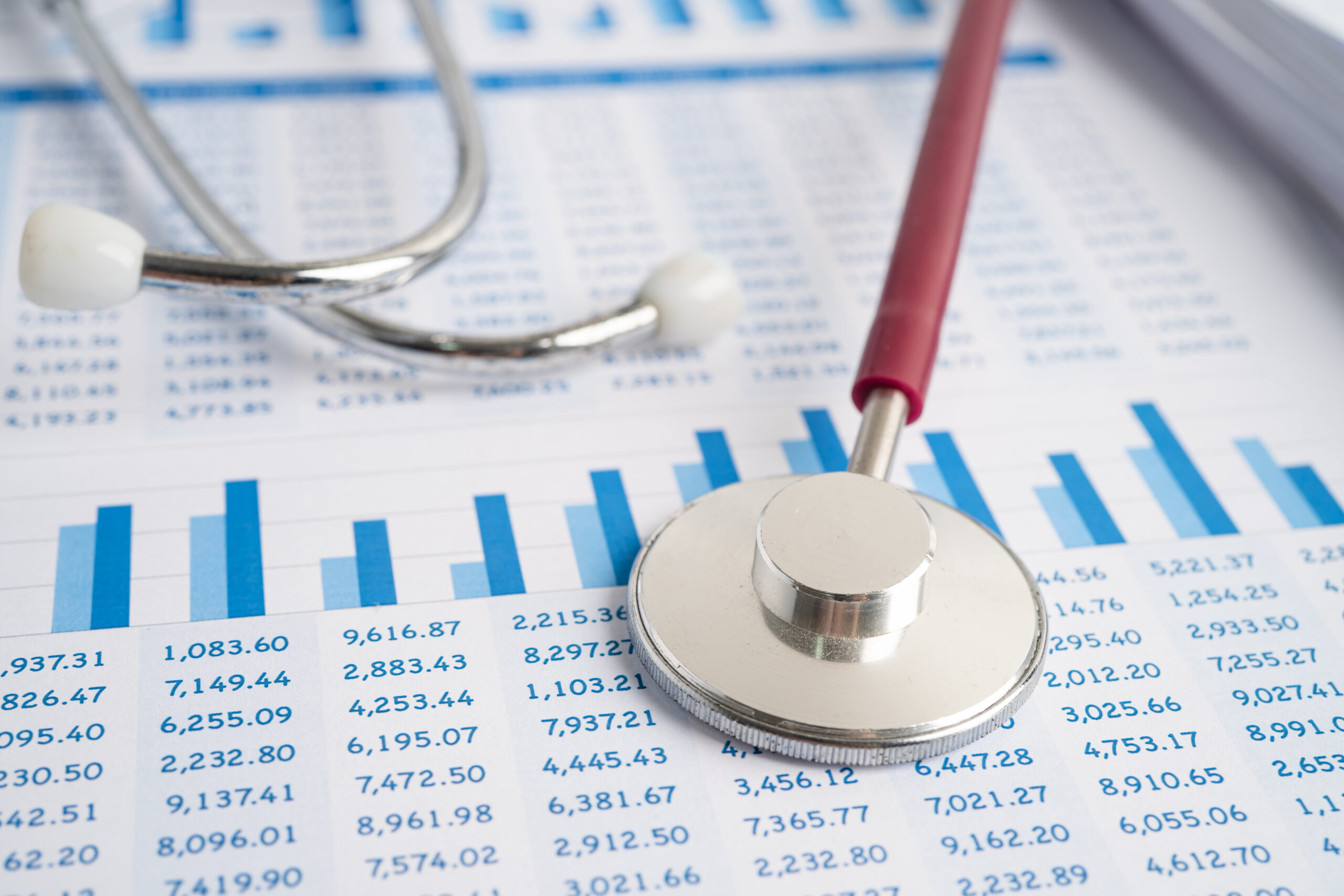 Stethoscope on spreadsheet paper, Finance, Account, Statistics,