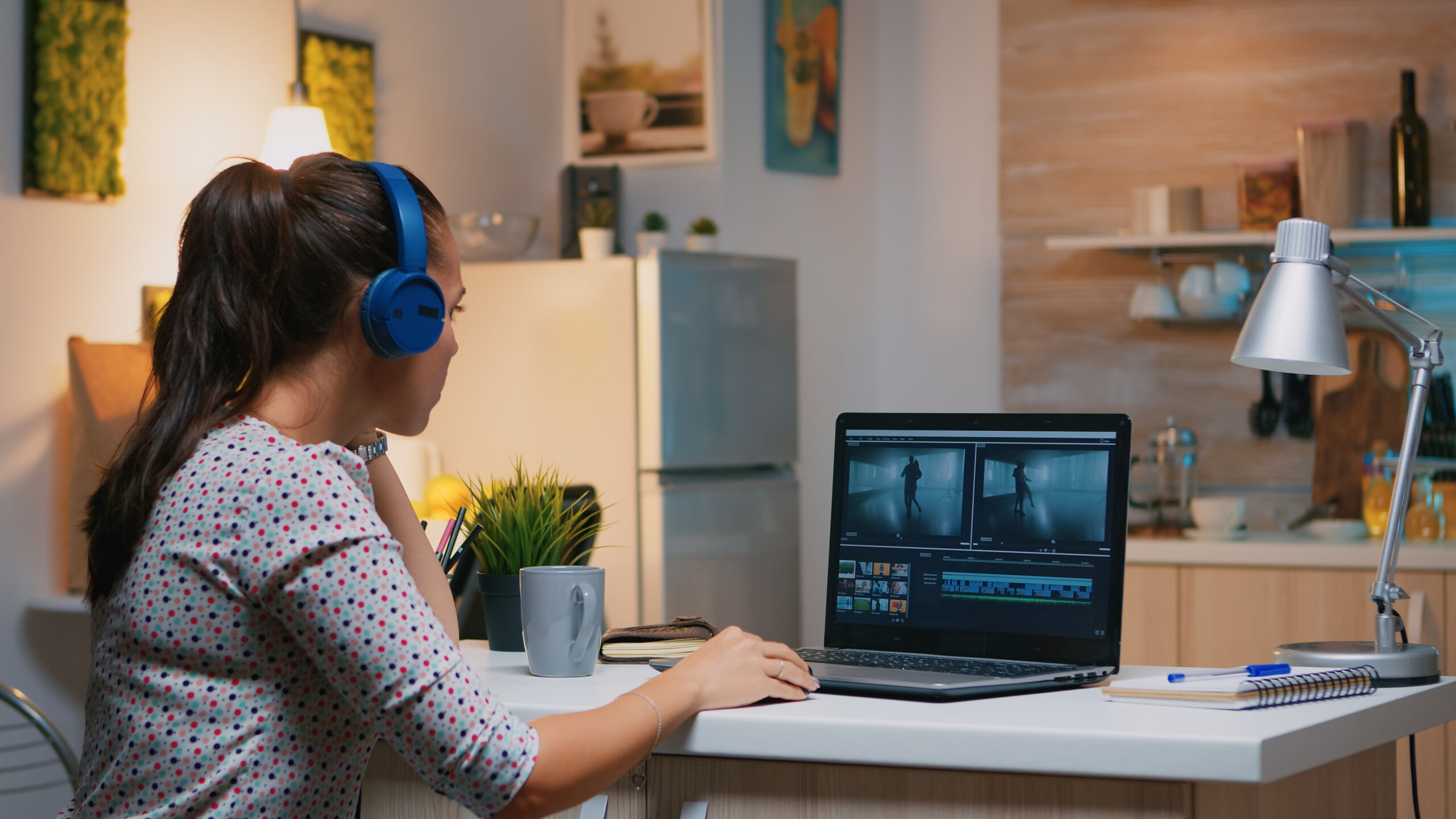 Content creator working overtime at home