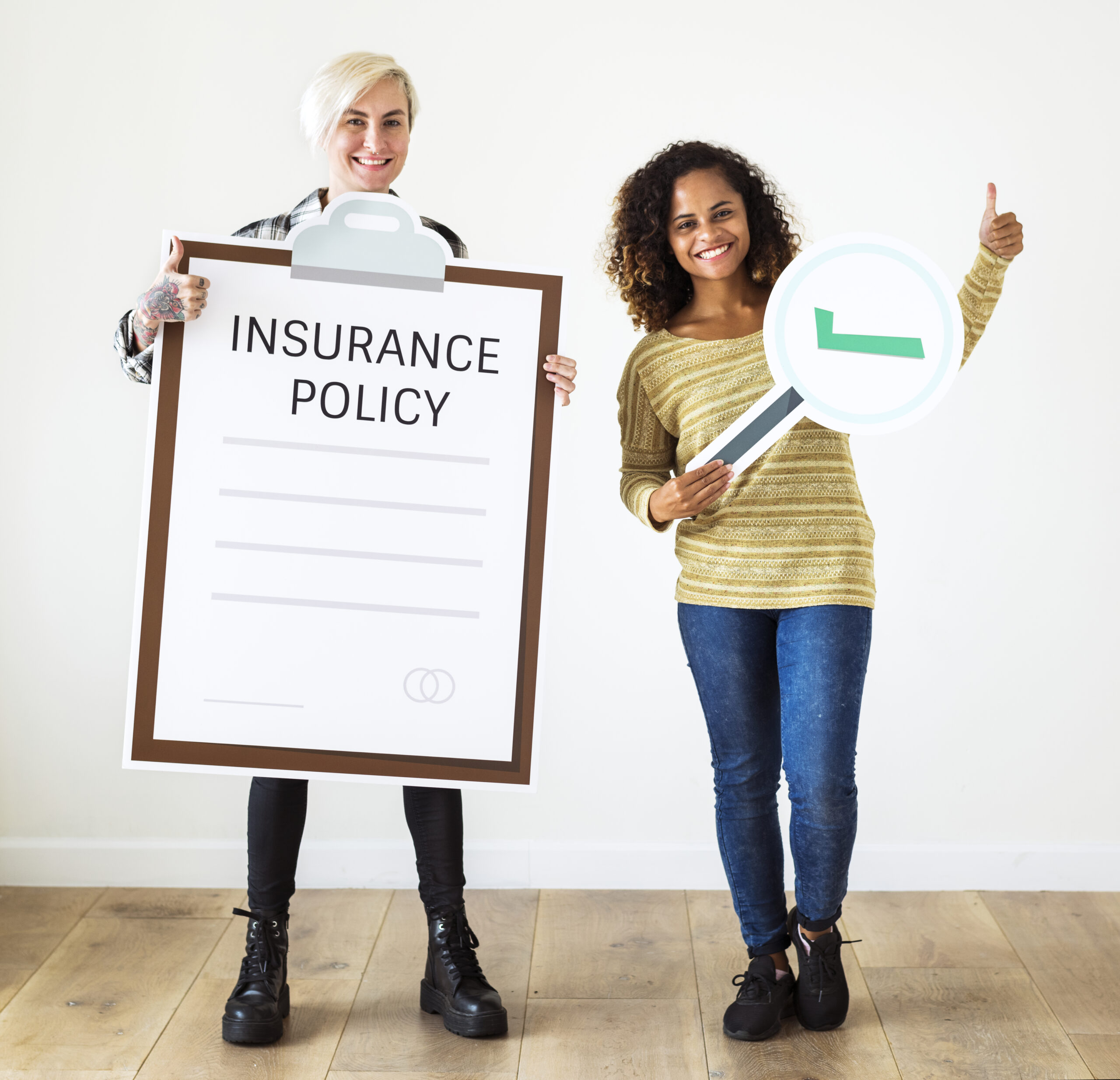 Women with insurance policy paper craft